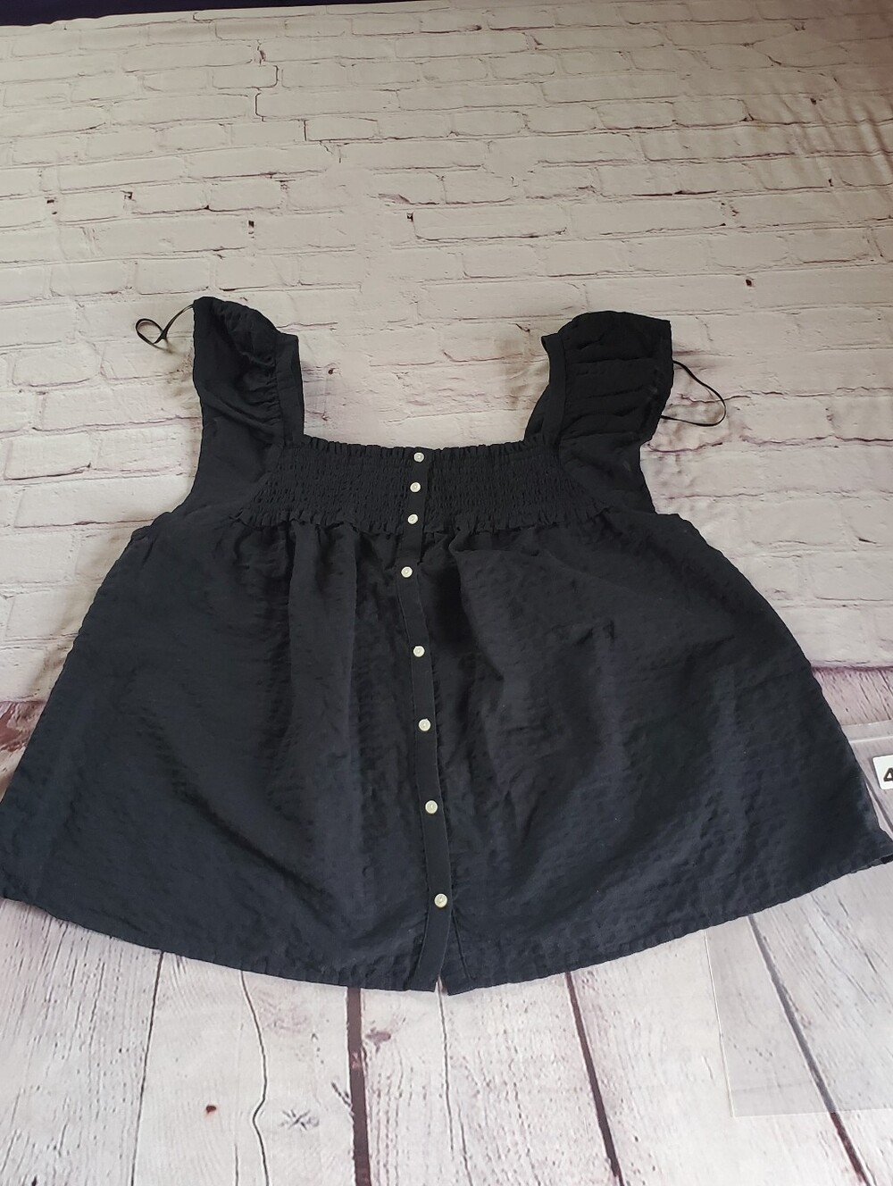 Old Navy Black Smocked Square-Neck Button-Front Top Bohemian Babydoll Relaxed XL